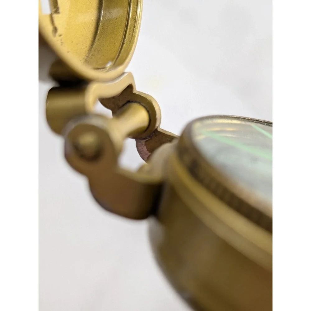 Gold Brass Style Lensatic Pocket Compass Japan Mid Century Hiking Gear Vintage